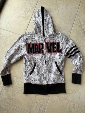 Marvel Black & White Comic Panel Zip Hoodie with Red Accents